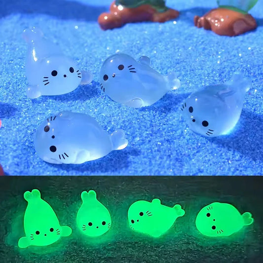 Wholesale Bulk 100/50Pcs Kawaii Luminous Mini Seal Pup Resin Glow At Night Marine Animal Figurines Ornament Fairy Garden DIY Accessories - Furbury