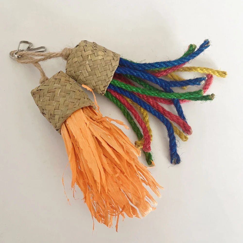 Wholesale Bulk 1pc Colorful Rattan Bird Chewing Toys Parrot Shredder Bite Hanging Toy Swing Cage Accessories for Pet Cockatiel Budgies Lovebird - Furbury