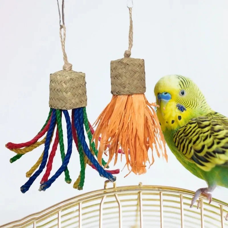 Wholesale Bulk 1pc Colorful Rattan Bird Chewing Toys Parrot Shredder Bite Hanging Toy Swing Cage Accessories for Pet Cockatiel Budgies Lovebird - Furbury