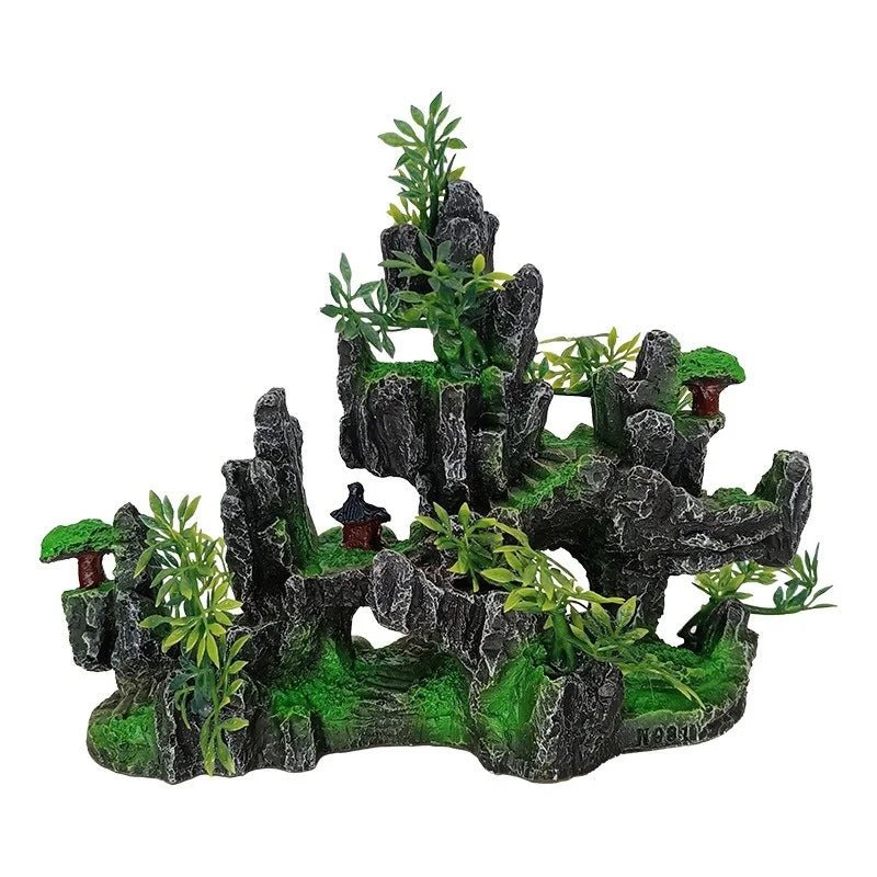 Wholesale Bulk 1Pcs NEW Aquarium Mountain Rockery Landscape View Decoration Hill Hanging Bridge View Ornament Resin Fish Tank Decoration Large - Furbury