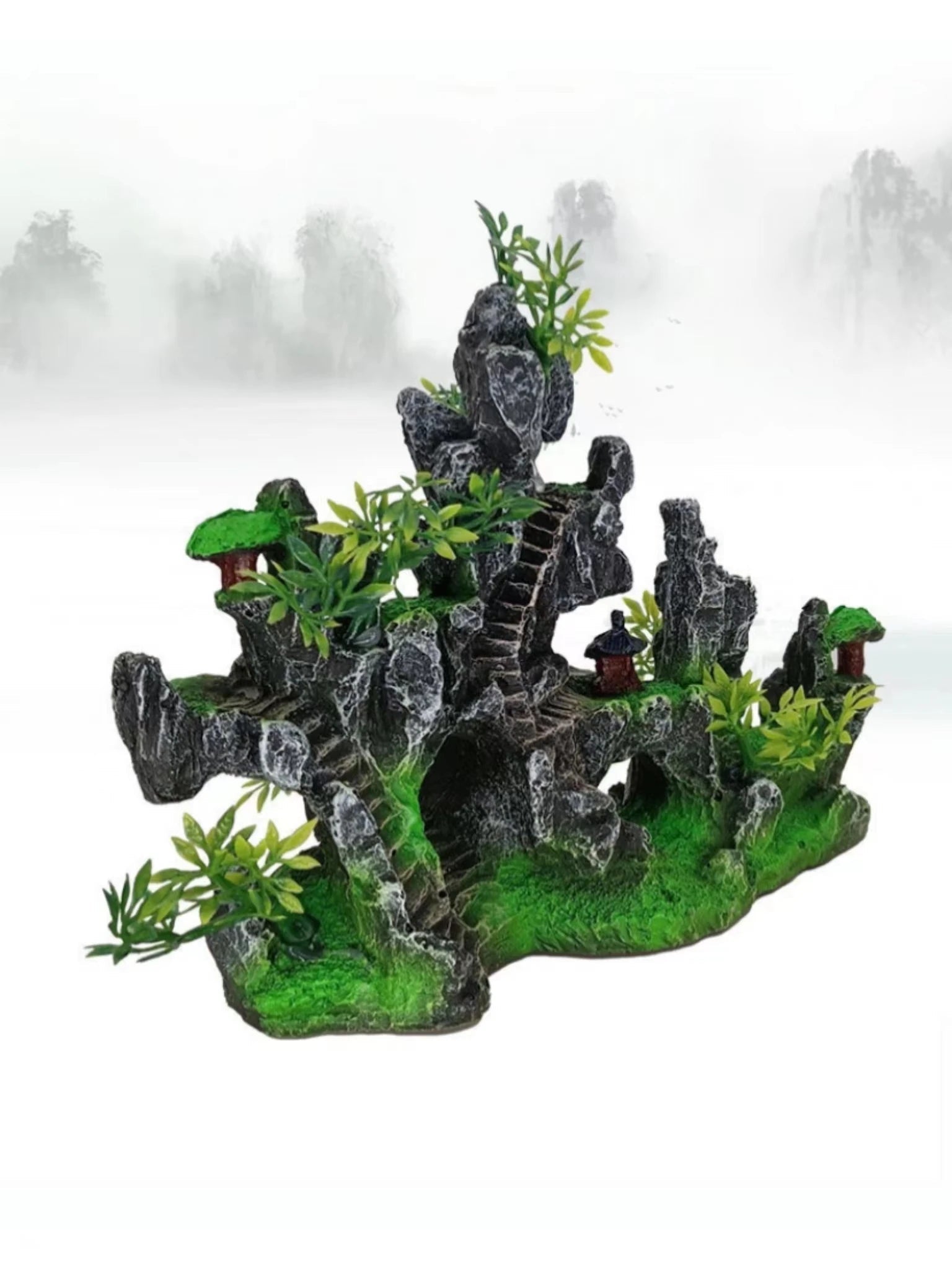 Wholesale Bulk 1Pcs NEW Aquarium Mountain Rockery Landscape View Decoration Hill Hanging Bridge View Ornament Resin Fish Tank Decoration Large - Furbury