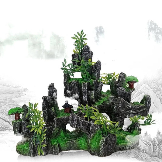 Wholesale Bulk 1Pcs NEW Aquarium Mountain Rockery Landscape View Decoration Hill Hanging Bridge View Ornament Resin Fish Tank Decoration Large - Furbury