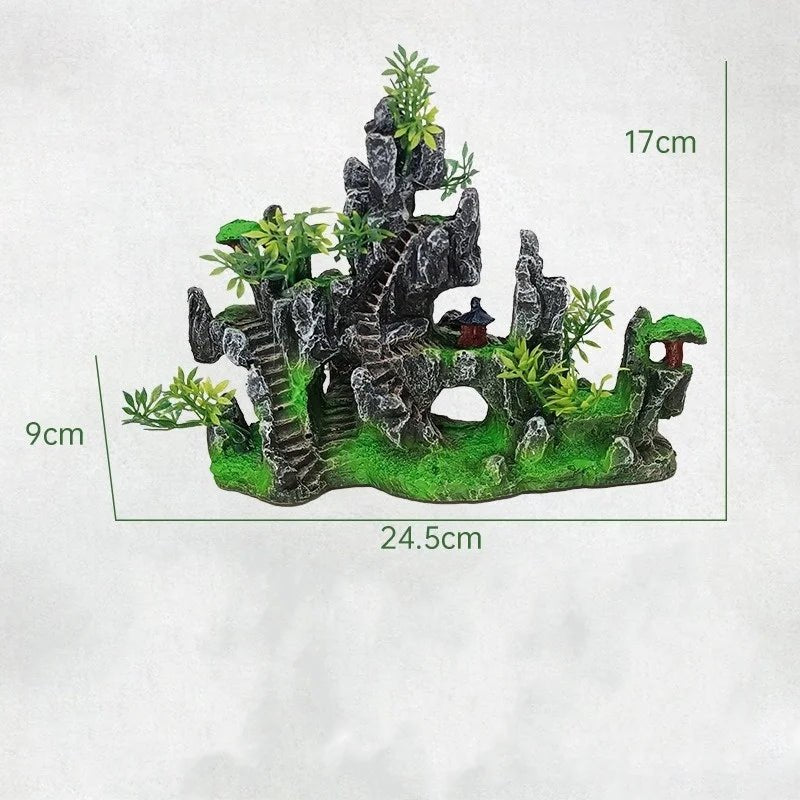 Wholesale Bulk 1Pcs NEW Aquarium Mountain Rockery Landscape View Decoration Hill Hanging Bridge View Ornament Resin Fish Tank Decoration Large - Furbury