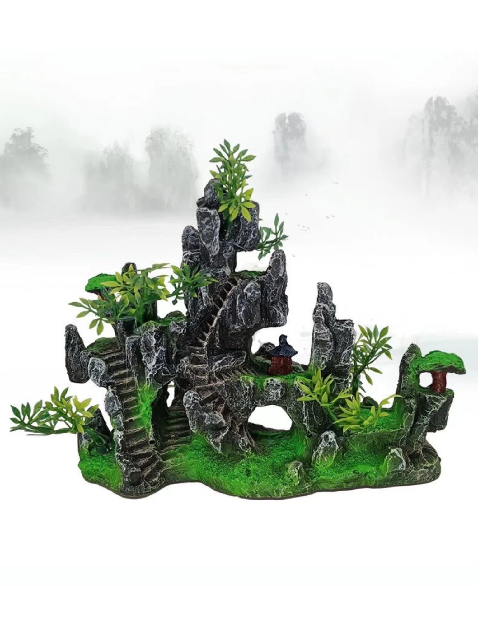 Wholesale Bulk 1Pcs NEW Aquarium Mountain Rockery Landscape View Decoration Hill Hanging Bridge View Ornament Resin Fish Tank Decoration Large - Furbury