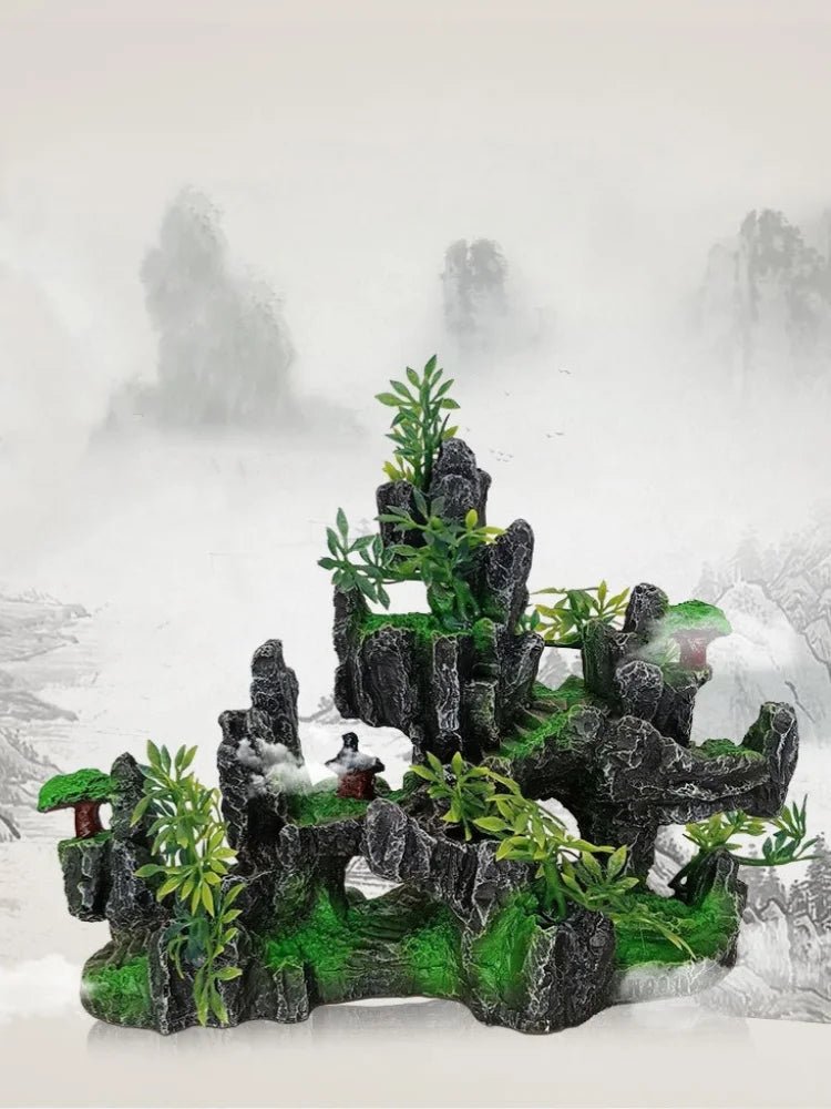 Wholesale Bulk 1Pcs NEW Aquarium Mountain Rockery Landscape View Decoration Hill Hanging Bridge View Ornament Resin Fish Tank Decoration Large - Furbury