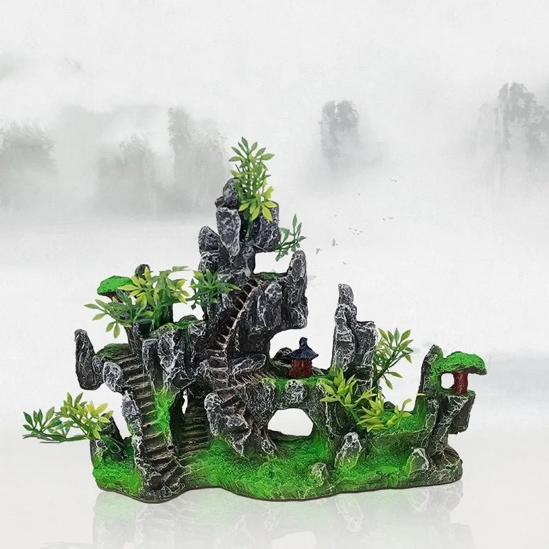 Wholesale Bulk 1Pcs NEW Aquarium Mountain Rockery Landscape View Decoration Hill Hanging Bridge View Ornament Resin Fish Tank Decoration Large - Furbury