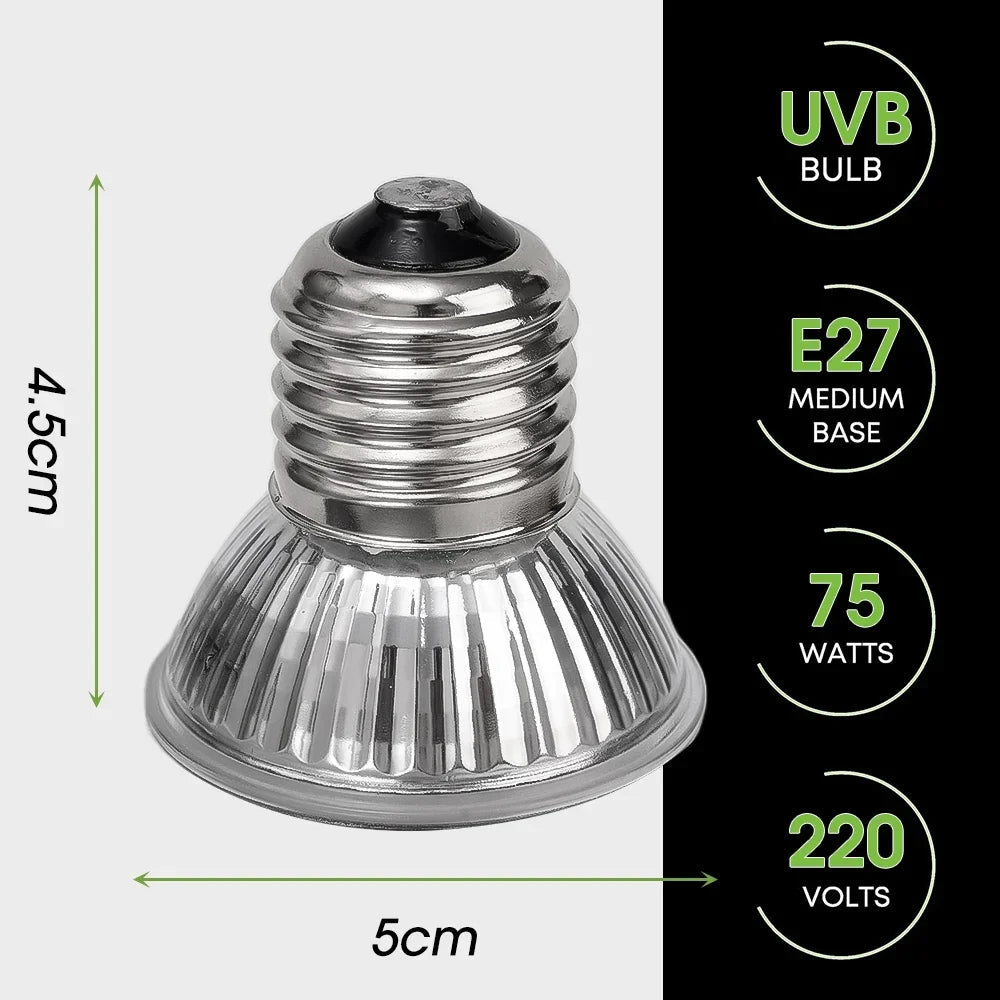 Wholesale Bulk 25/50/75W UVB Reptile Lamp Bulb Tortoise Basking UV E27 Bulbs Amphibians Pet Snake Lizard Heating Sunlamp Calcium Supplement - Furbury