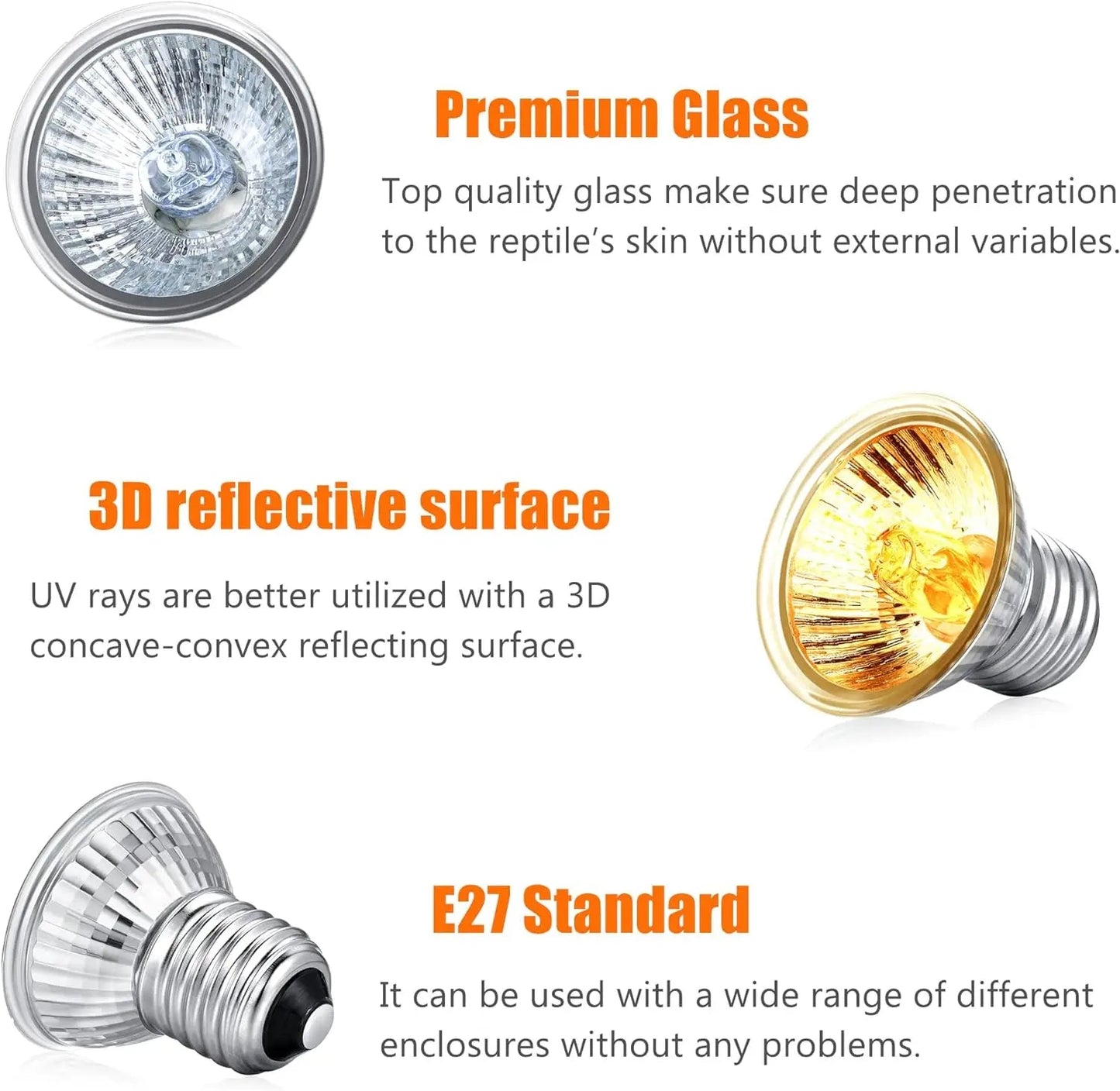 Wholesale Bulk 25/50/75W UVB Reptile Lamp Bulb Tortoise Basking UV E27 Bulbs Amphibians Pet Snake Lizard Heating Sunlamp Calcium Supplement - Furbury