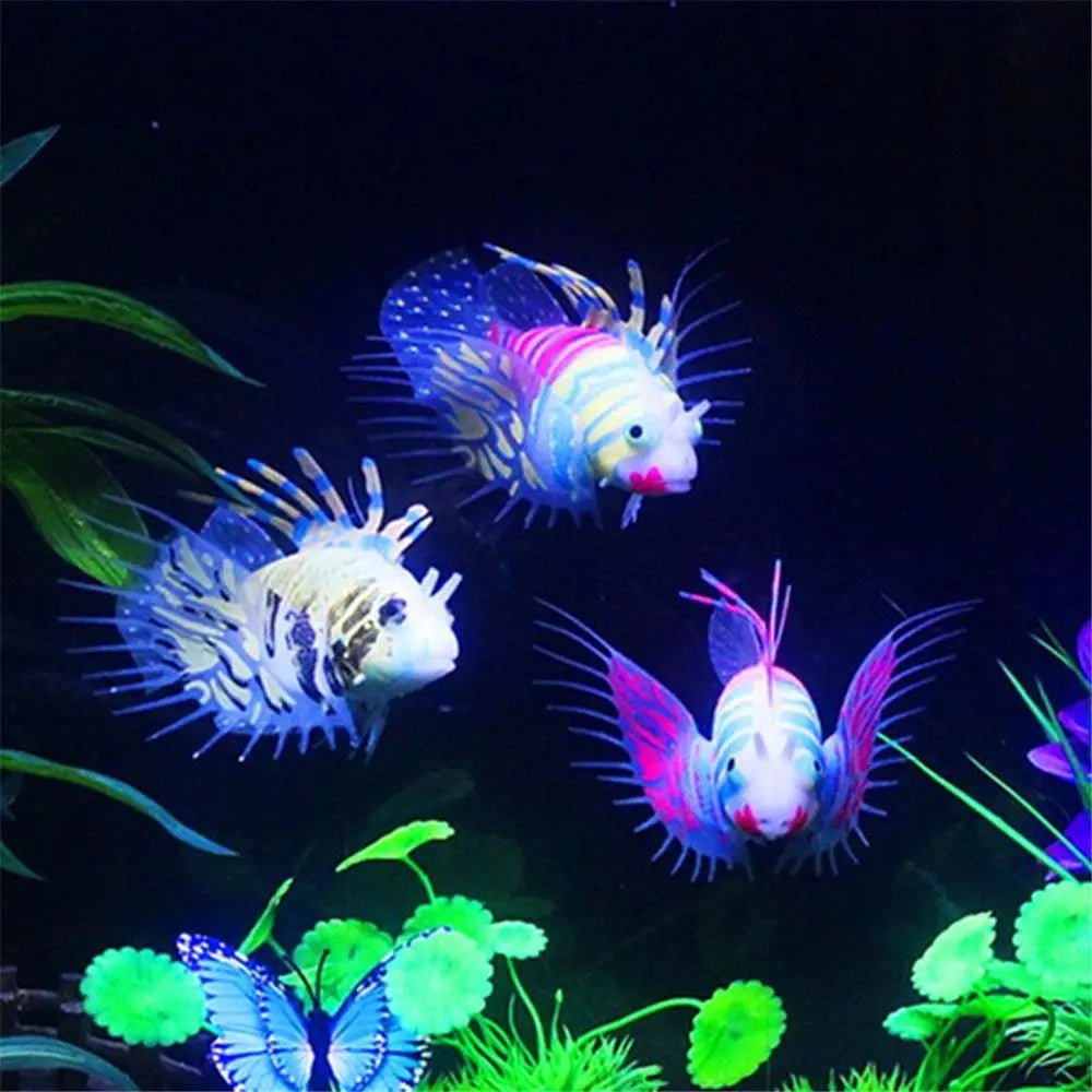 Wholesale Bulk Aquarium Artificial Luminous Lionfish Fish Tank Landscape Silicone Fake Fish Floating Glow In Dark Ornament Home Decoration - Furbury