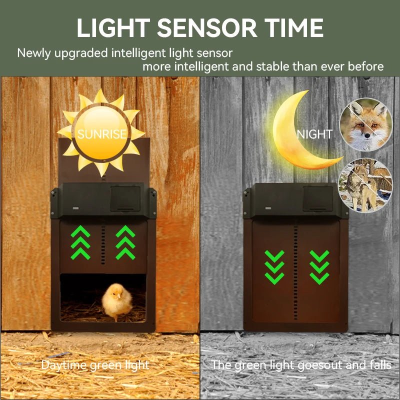 Wholesale Bulk Automatic Chicken Coop Door Opener Battery Powered Light Sense Control Waterproof Pet Flap Accessories Upgrade ABS House Gate - Furbury