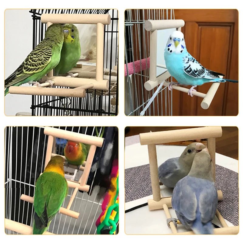 Wholesale Bulk Bird Mirror Wooden Interactive Play Toy With Perch For Small Parrot Budgies Parakeet Cockatiel Conure Lovebird Cage Accessories - Furbury