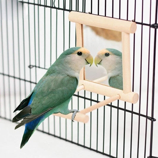 Wholesale Bulk Bird Mirror Wooden Interactive Play Toy With Perch For Small Parrot Budgies Parakeet Cockatiel Conure Lovebird Cage Accessories - Furbury