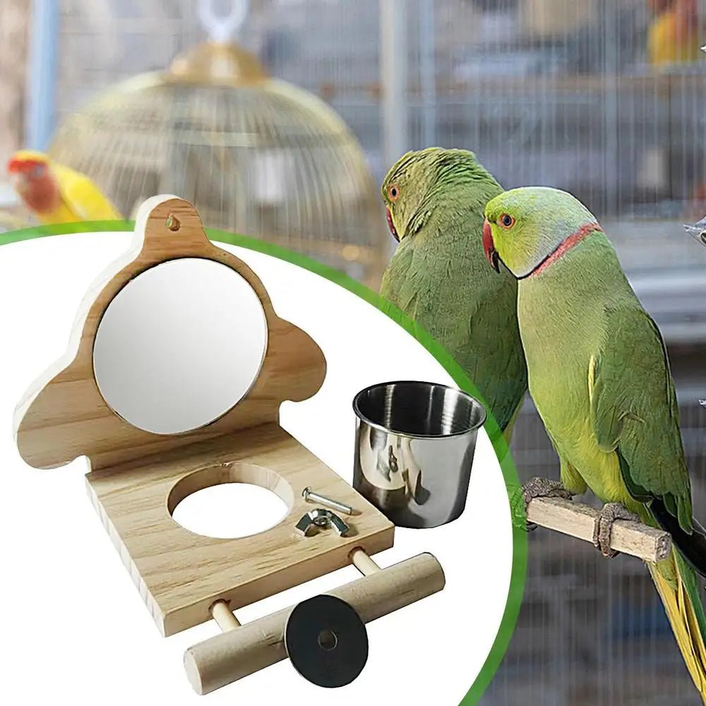 Wholesale Bulk Bird Perches For Parrots Parakeet Standing Branch Bird Parrot Perch With Mirror And Feeding Cups Cage Play Toy For Lovebird - Furbury