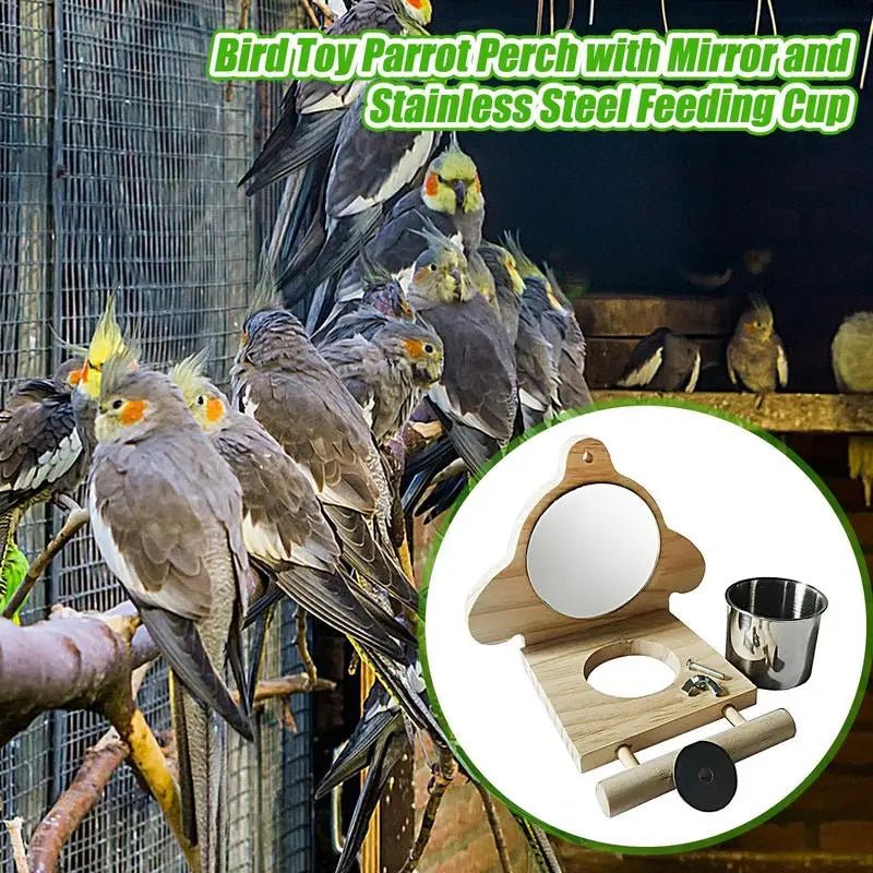 Wholesale Bulk Bird Perches For Parrots Parakeet Standing Branch Bird Parrot Perch With Mirror And Feeding Cups Cage Play Toy For Lovebird - Furbury