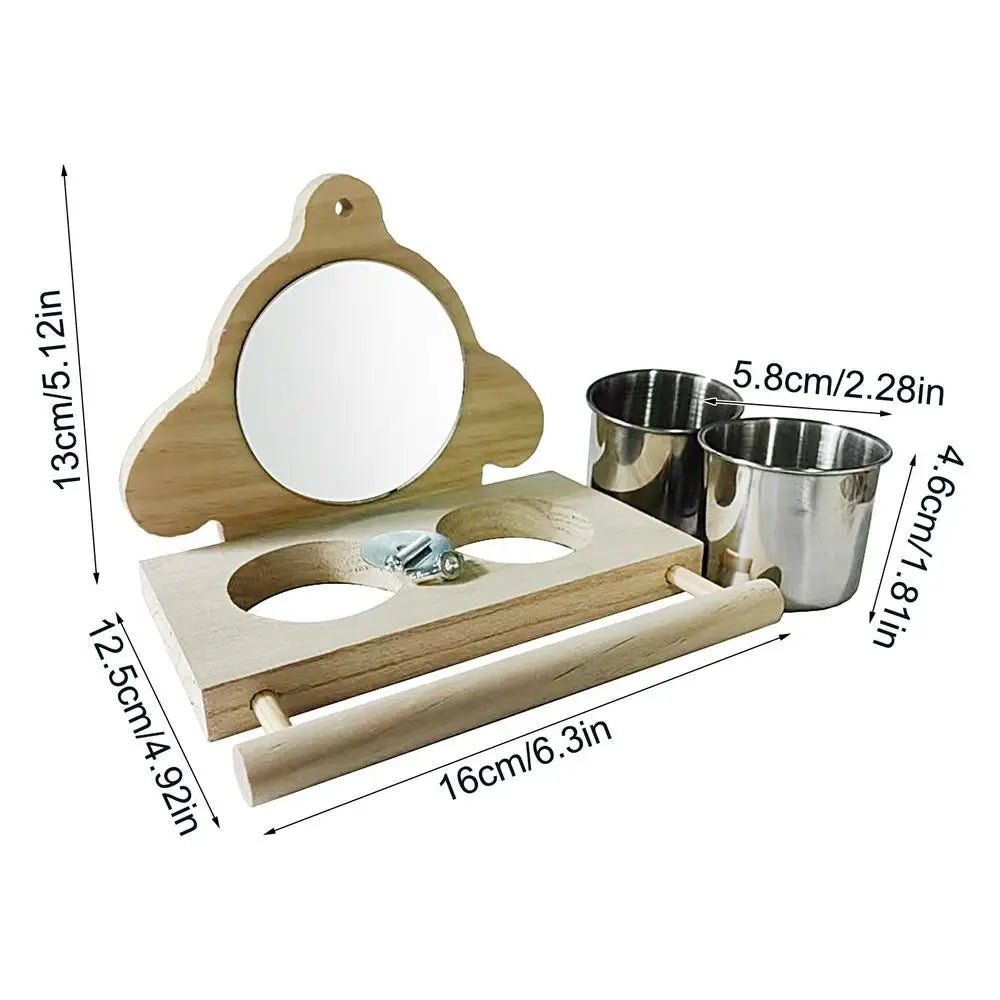 Wholesale Bulk Bird Perches For Parrots Parakeet Standing Branch Bird Parrot Perch With Mirror And Feeding Cups Cage Play Toy For Lovebird - Furbury