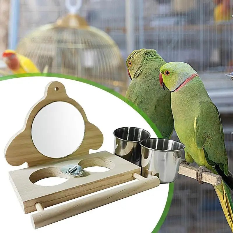 Wholesale Bulk Bird Perches For Parrots Parakeet Standing Branch Bird Parrot Perch With Mirror And Feeding Cups Cage Play Toy For Lovebird - Furbury