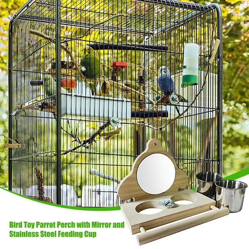Wholesale Bulk Bird Perches For Parrots Parakeet Standing Branch Bird Parrot Perch With Mirror And Feeding Cups Cage Play Toy For Lovebird - Furbury