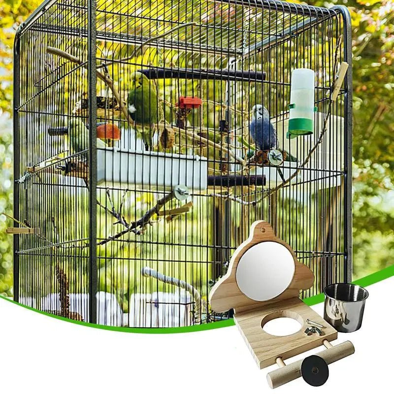 Wholesale Bulk Bird Perches For Parrots Parakeet Standing Branch Bird Parrot Perch With Mirror And Feeding Cups Cage Play Toy For Lovebird - Furbury