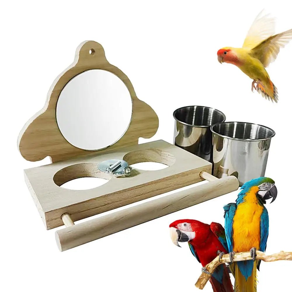 Wholesale Bulk Bird Perches For Parrots Parakeet Standing Branch Bird Parrot Perch With Mirror And Feeding Cups Cage Play Toy For Lovebird - Furbury