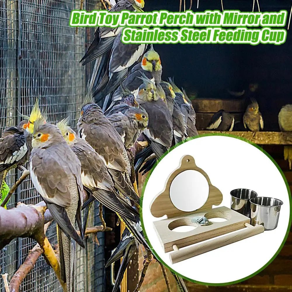 Wholesale Bulk Bird Perches For Parrots Parakeet Standing Branch Bird Parrot Perch With Mirror And Feeding Cups Cage Play Toy For Lovebird - Furbury