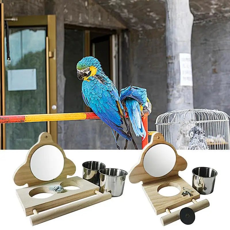 Wholesale Bulk Bird Perches For Parrots Parakeet Standing Branch Bird Parrot Perch With Mirror And Feeding Cups Cage Play Toy For Lovebird - Furbury