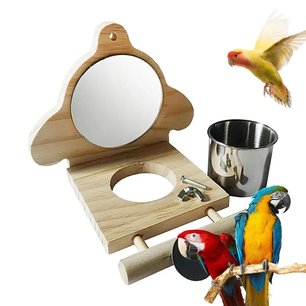 Wholesale Bulk Bird Perches For Parrots Parakeet Standing Branch Bird Parrot Perch With Mirror And Feeding Cups Cage Play Toy For Lovebird - Furbury