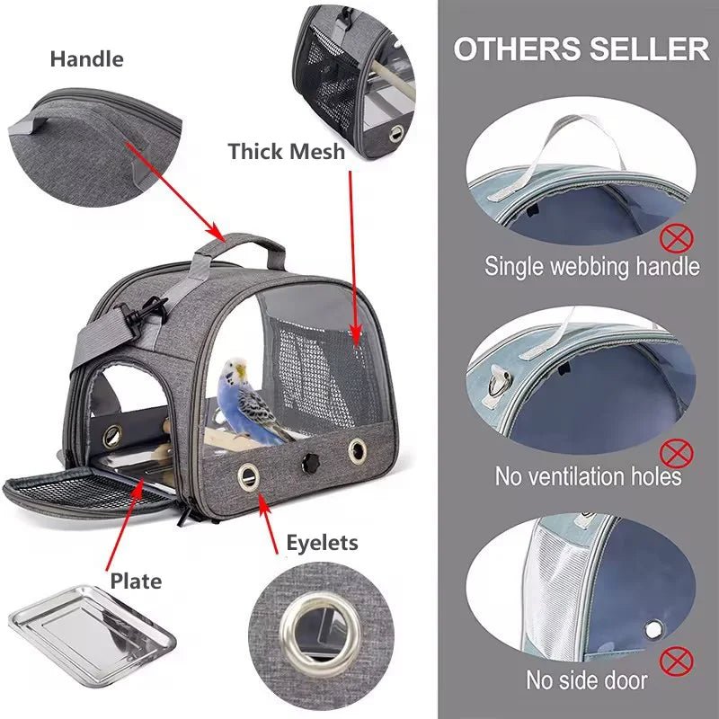 Wholesale Bulk Bird Travel Carrier Portable Transport Bird Cage With Stainless Steel Tray Small Pet Multi - functional Parrot Bird Bag Outdoor - Furbury