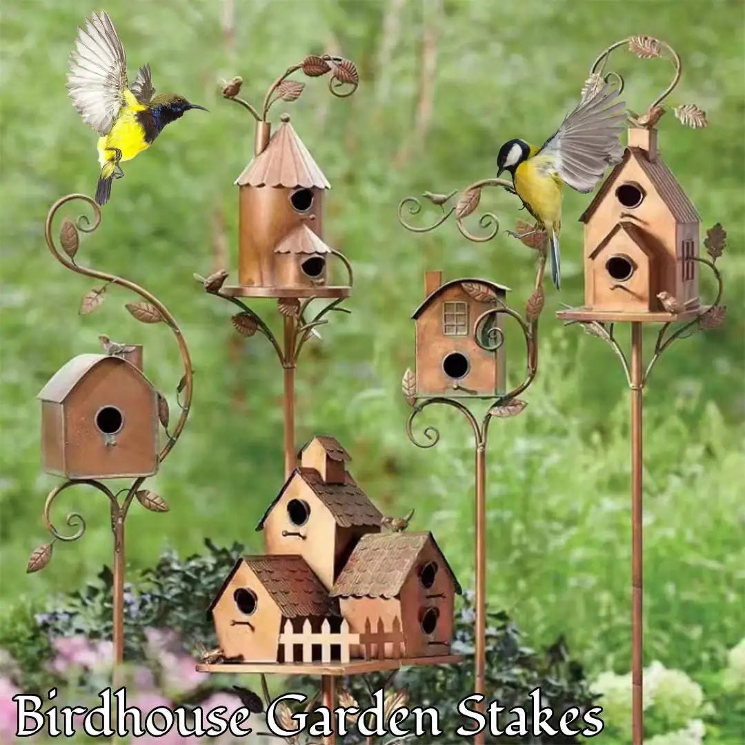 Wholesale Bulk Birdhouse Garden Stakes Outdoor Decor Metal Bird House Art Crafts Bird Feeders Miniatures for Outdoor Garden Decorations - Furbury