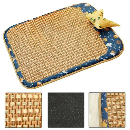 Wholesale Bulk Cat Dog Summer Rattan Pad With Pillow Bite - resistant Ice Pad Pet Supplies Square Pet Sleeping Bed Bite Resistant Waterproof - Furbury