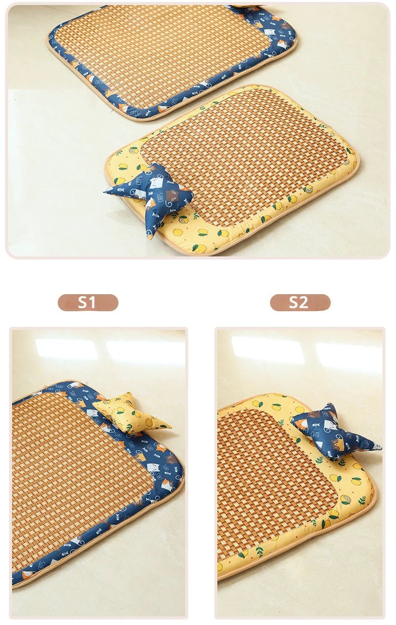 Wholesale Bulk Cat Dog Summer Rattan Pad With Pillow Bite - resistant Ice Pad Pet Supplies Square Pet Sleeping Bed Bite Resistant Waterproof - Furbury