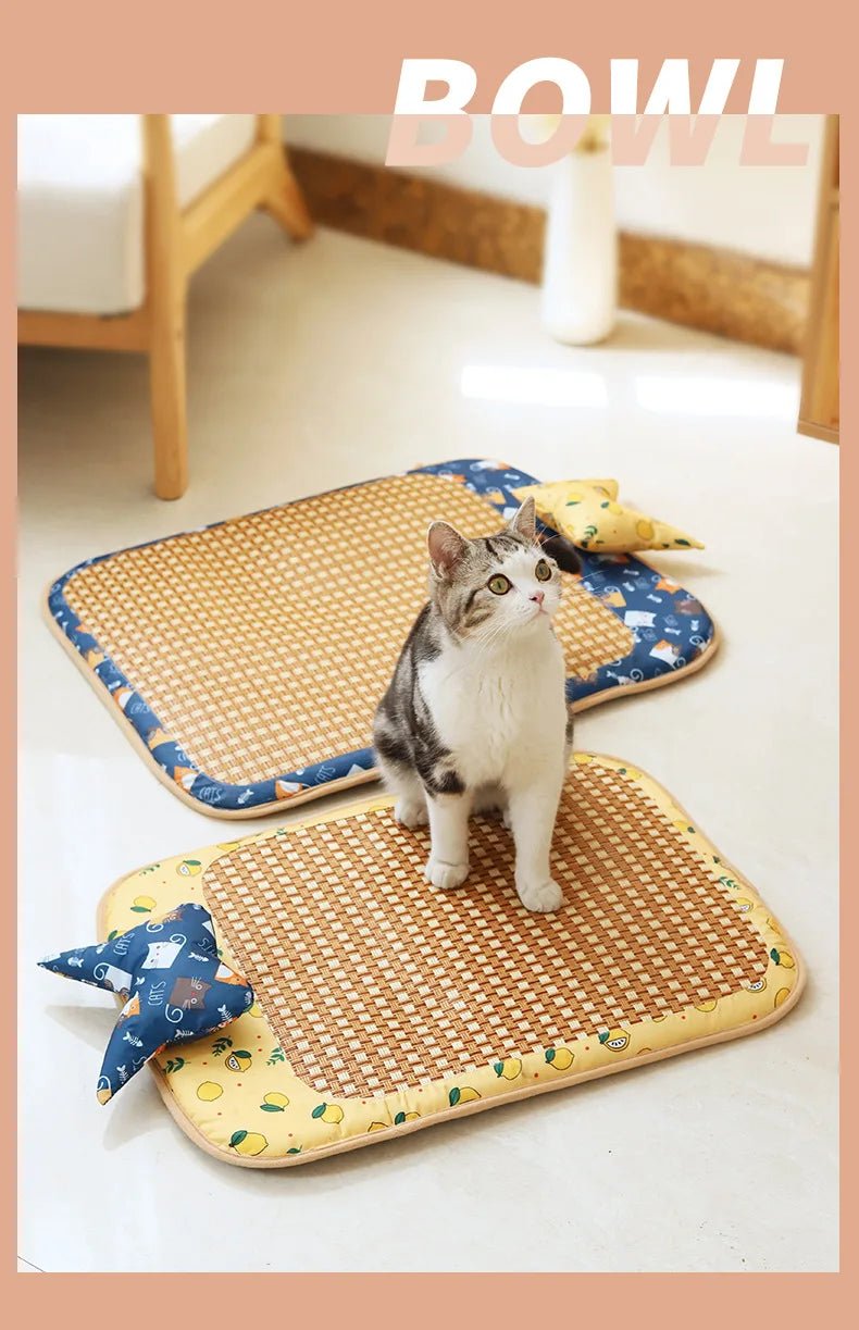 Wholesale Bulk Cat Dog Summer Rattan Pad With Pillow Bite - resistant Ice Pad Pet Supplies Square Pet Sleeping Bed Bite Resistant Waterproof - Furbury