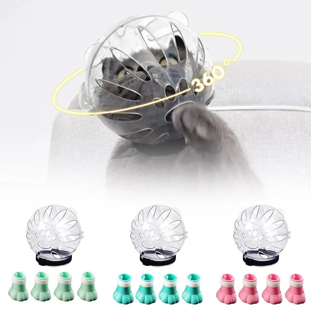 Wholesale Bulk Cat Muzzle Boots Set Anti Bite Breathable Space Hood Clear Cats Helmet With Paw Cover Portable Astronaut Helmet For Grooming  - Furbury