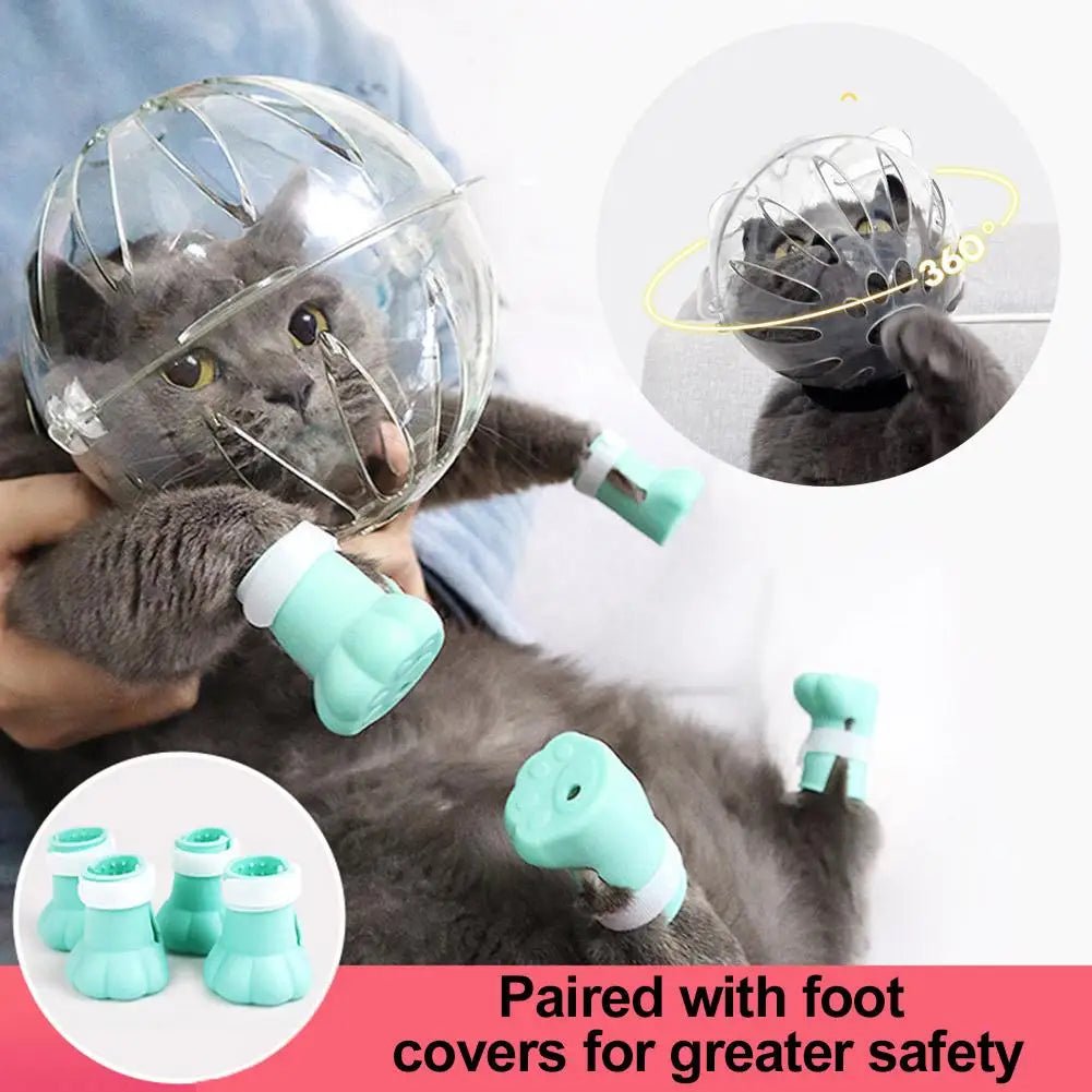 Wholesale Bulk Cat Muzzle Boots Set Anti Bite Breathable Space Hood Clear Cats Helmet With Paw Cover Portable Astronaut Helmet For Grooming  - Furbury