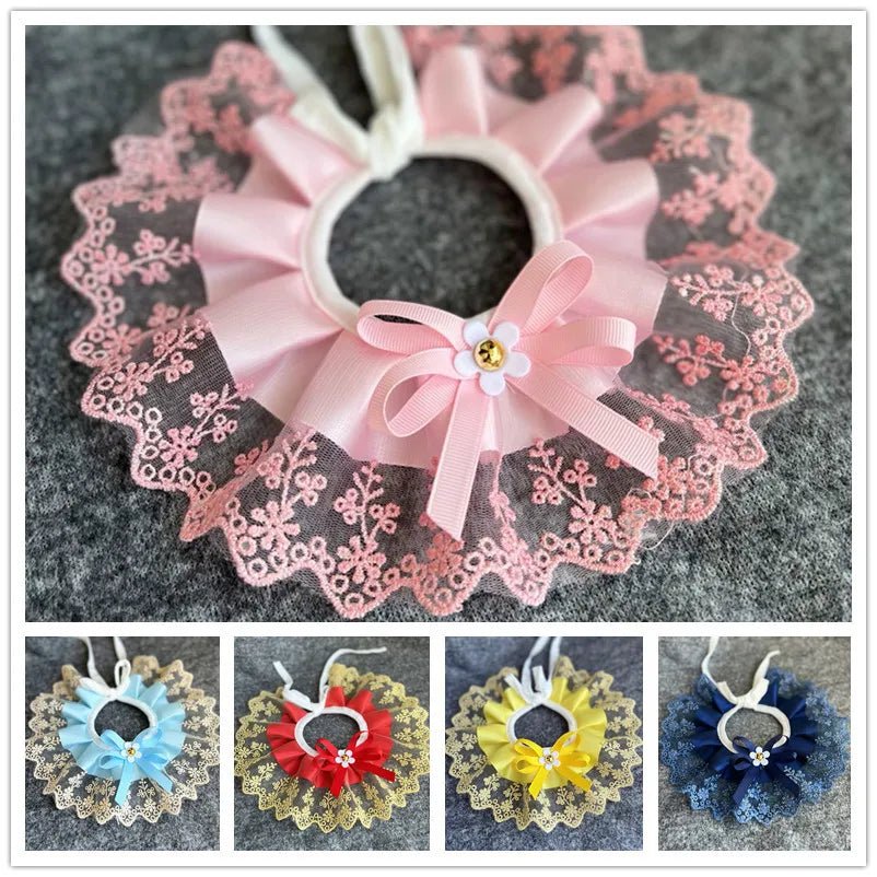 Wholesale Bulk Fashion Bowknot Pet Collar Cute Lace Mesh Embroidery Pet Bib Burp Cloth Lovely Dog Cat Necklace Neck Strap For Small Medium Dog - Furbury