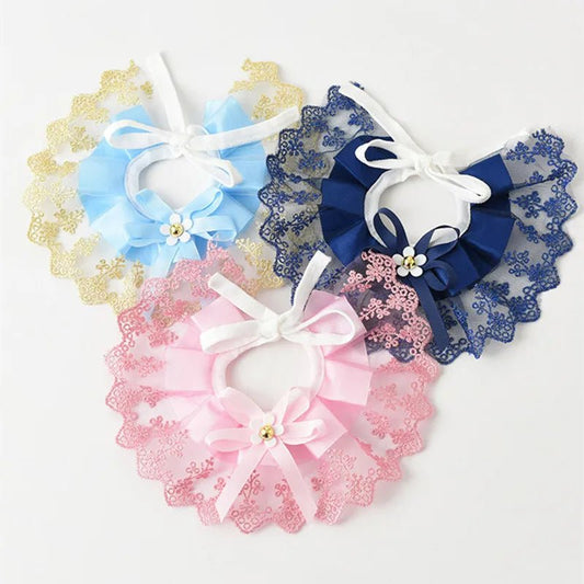 Wholesale Bulk Fashion Bowknot Pet Collar Cute Lace Mesh Embroidery Pet Bib Burp Cloth Lovely Dog Cat Necklace Neck Strap For Small Medium Dog - Furbury