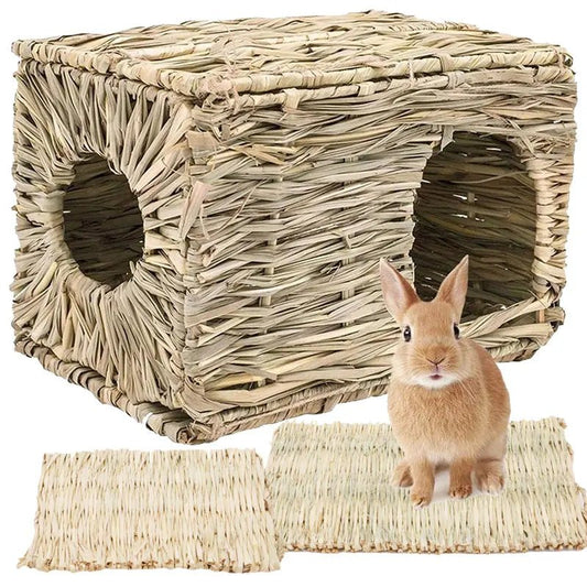 Wholesale Bulk Foldable Woven Rabbit Cages Pets Hamster Guinea Pig Bunny Grass Chew Toy Mat House Bed Nests for Small Animal Rabbit Accessories - Furbury