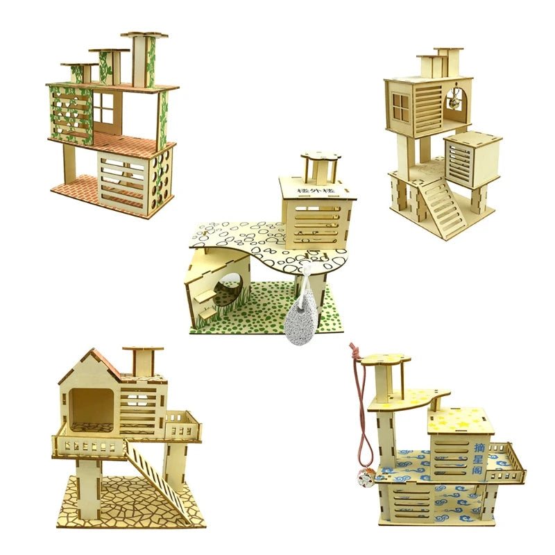 Wholesale Bulk Hamster Wooden Villa House Climbing Toy Hideout Nesting Habitat for Chinchillas Guinea Pigs Small Animals 5 Styles Dropshipping - Furbury
