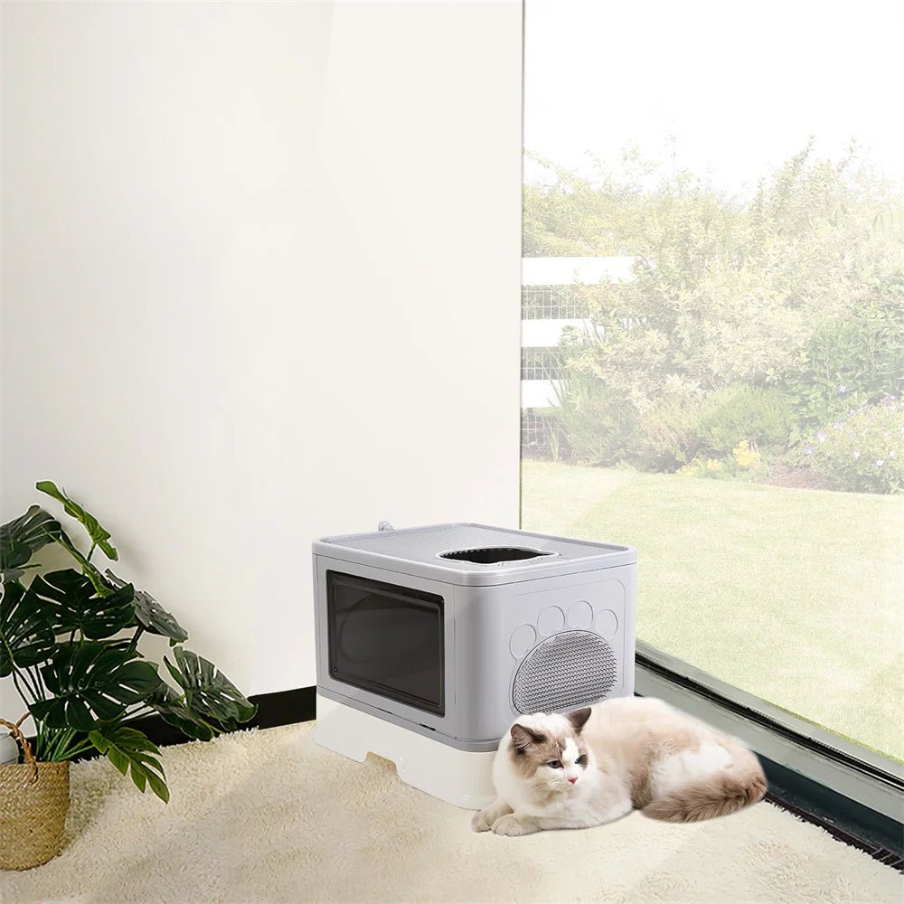 Wholesale Bulk Large Hooded Cat Litter Box Tray Drawer Type Pet Kitty Toilet Top Entry Anti - Splashing Enclosed Potty with Hair Grooming Scoop - Furbury