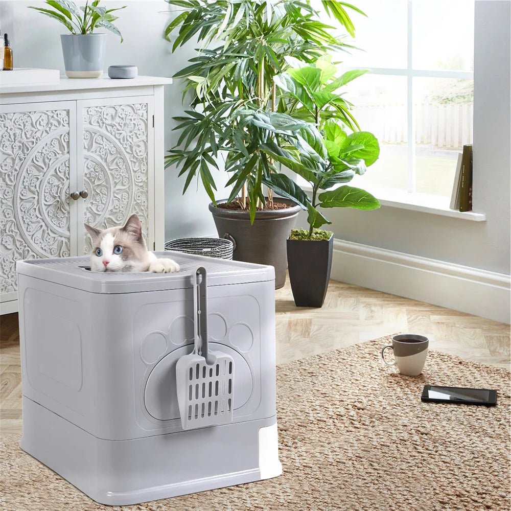Wholesale Bulk Large Hooded Cat Litter Box Tray Drawer Type Pet Kitty Toilet Top Entry Anti - Splashing Enclosed Potty with Hair Grooming Scoop - Furbury