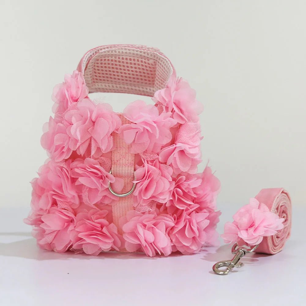 Wholesale Bulk Luxury Flower Girl Dogs Harness and Leash Set No Pull Soft Adjustable Breathable Mesh Cute Floral Puppy Pet Safety Vest Harness - Furbury