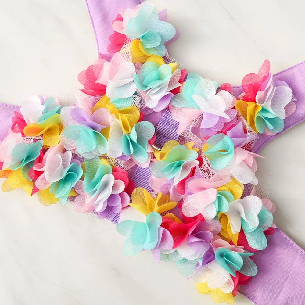 Wholesale Bulk Luxury Flower Girl Dogs Harness and Leash Set No Pull Soft Adjustable Breathable Mesh Cute Floral Puppy Pet Safety Vest Harness - Furbury