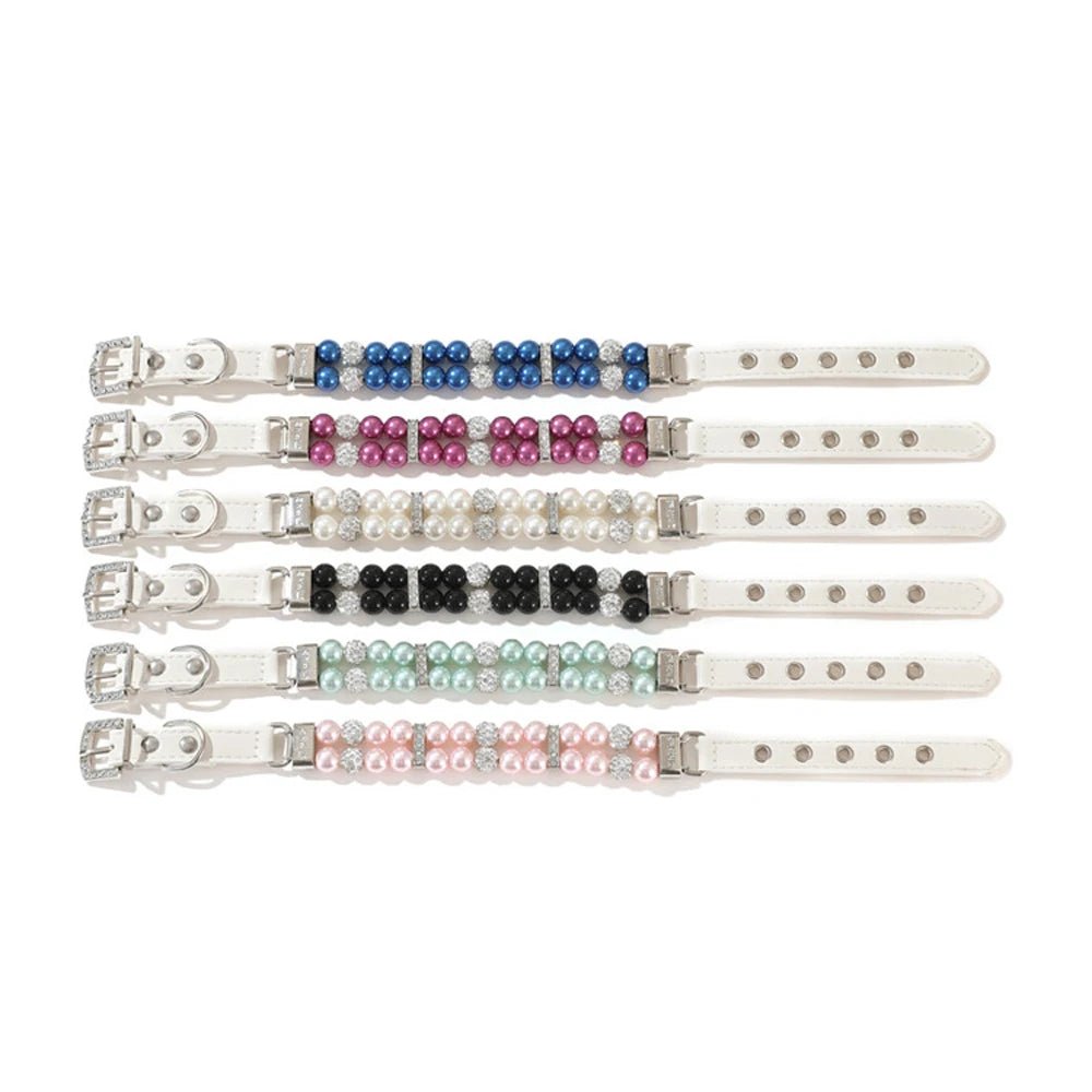 Wholesale Bulk Pearl Pet Collar Artificial Pearls Rhinestone Dog Collar For Cat Necklace Wedding Party Pink Blue Green - Furbury