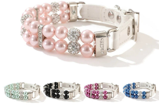 Wholesale Bulk Pearl Pet Collar Artificial Pearls Rhinestone Dog Collar For Cat Necklace Wedding Party Pink Blue Green - Furbury
