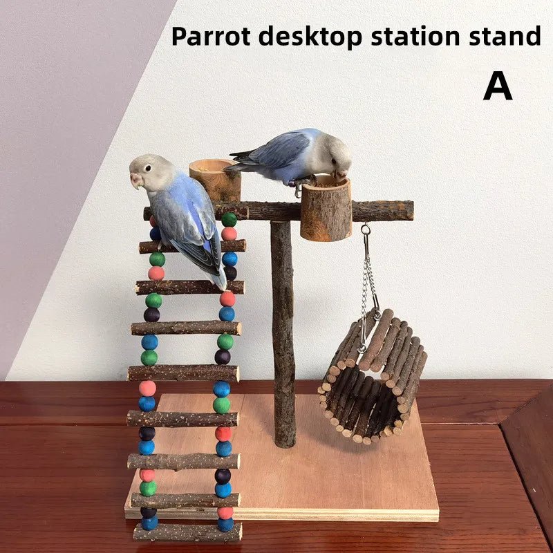 Wholesale Bulk Solid Wood Parrot Stand Training Bird Stand Parrot Toys Desktop Training Stand Pole Interactive Playground Small Pet supplies - Furbury