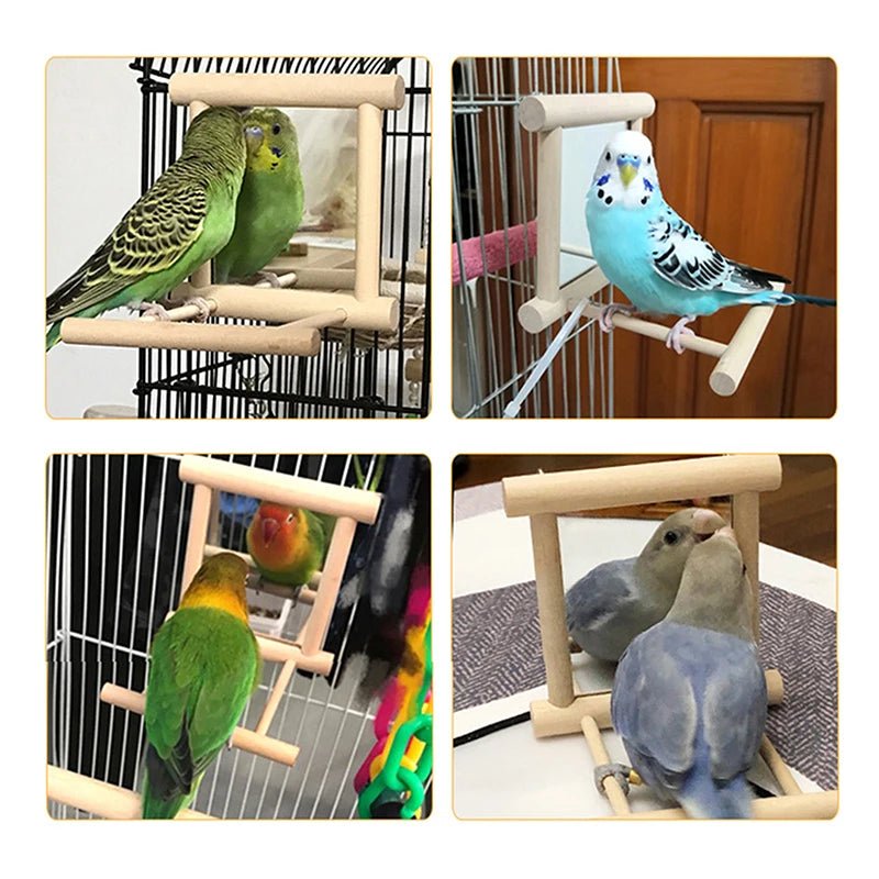 Wholesale Bulk Wood Bird Mirror With Perch Stand Bird Toy Stand Bird Toy For Parrot Parakeets Cockatiels Cage Cage Parakeet Accessories - Furbury