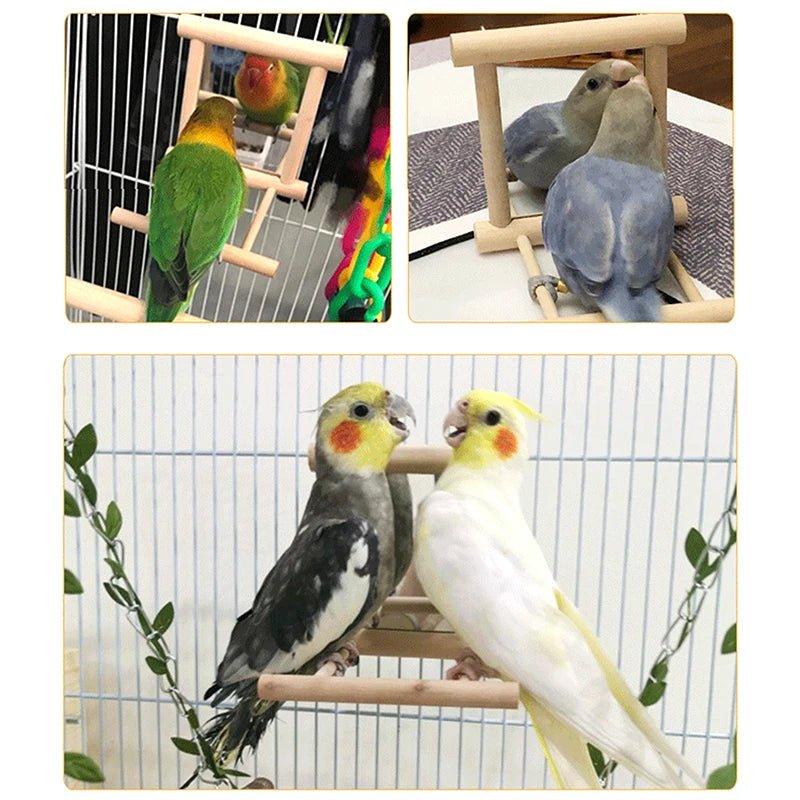 Wholesale Bulk Wood Bird Mirror With Perch Stand Bird Toy Stand Bird Toy For Parrot Parakeets Cockatiels Cage Cage Parakeet Accessories - Furbury