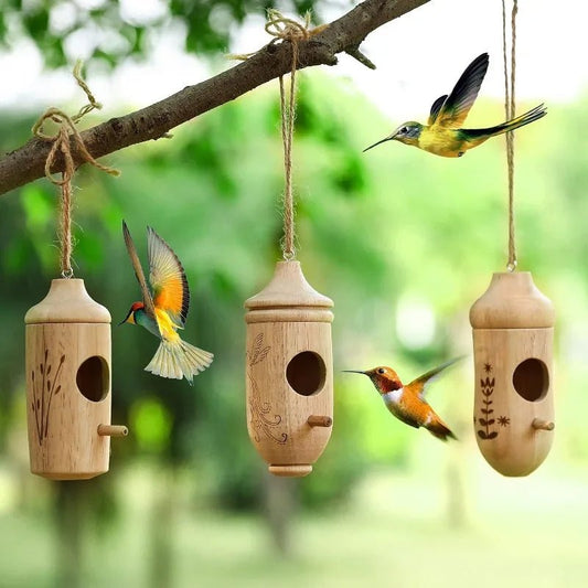 Wholesale Bulk Wooden Hummingbird House Nature Ventilatio Humming Bird House Swing Parrot Swing Toy Hanging Ornament for Outside Garden Decor - Furbury