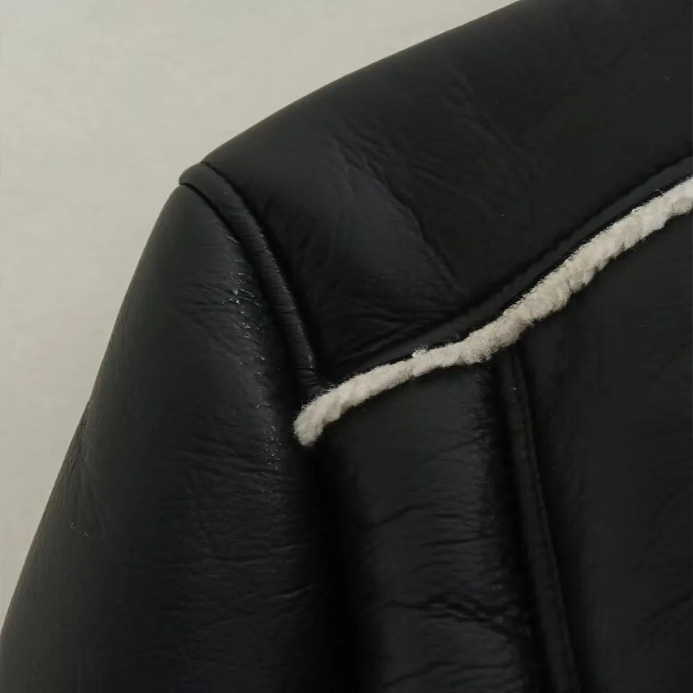 Winter Women Jacket Coats Faux Shearling Sheepskin Coat Retro Motorcycle Jacket Woman Jackets Outerwear Tops - Checkouts UK