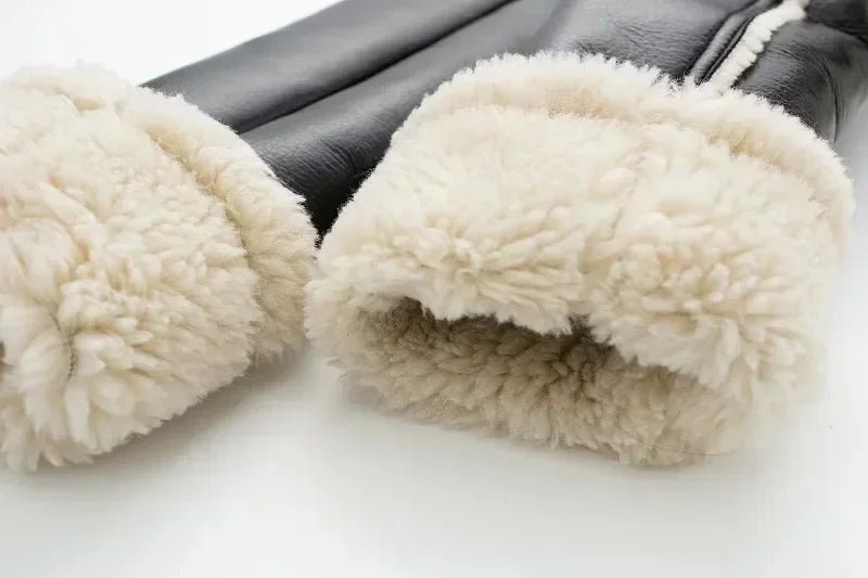 Winter Women Jacket Coats Faux Shearling Sheepskin Coat Retro Motorcycle Jacket Woman Jackets Outerwear Tops - Checkouts UK