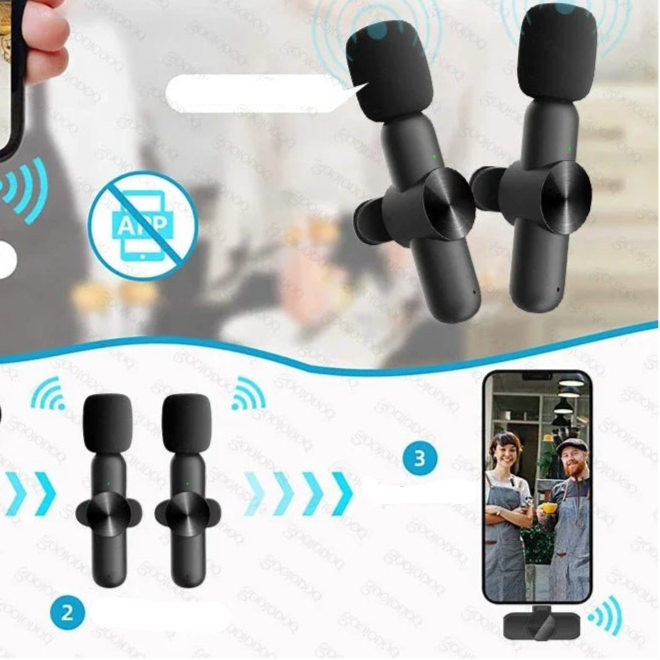Wireless Lavalier Microphone Portable Audio Video Recording Mini Mic for iPhone Android Live Broadcast Gaming Phone Mic - Checkouts UK